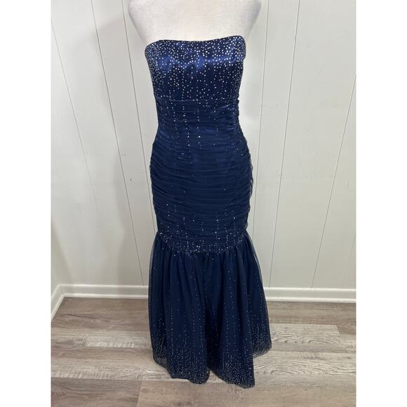 Jessica McClintock II Mermaid Gown Dress in Navy with Silver Sparkles Size 7 - Picture 1 of 8